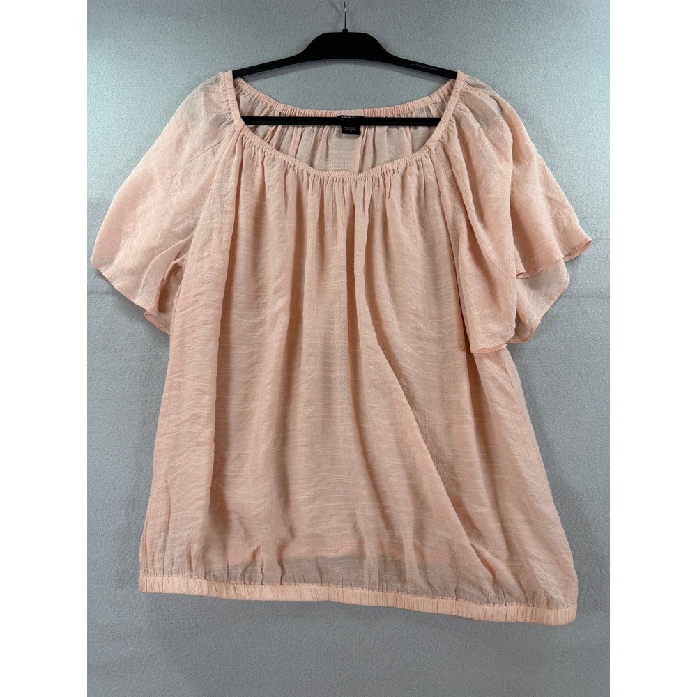 Torrid Peach Pink Gauze Flutter Sleeve Bubble Hem Peasant Blouse Top Size 2